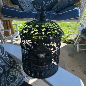 Vintage Black Metal Hanging Birdcage